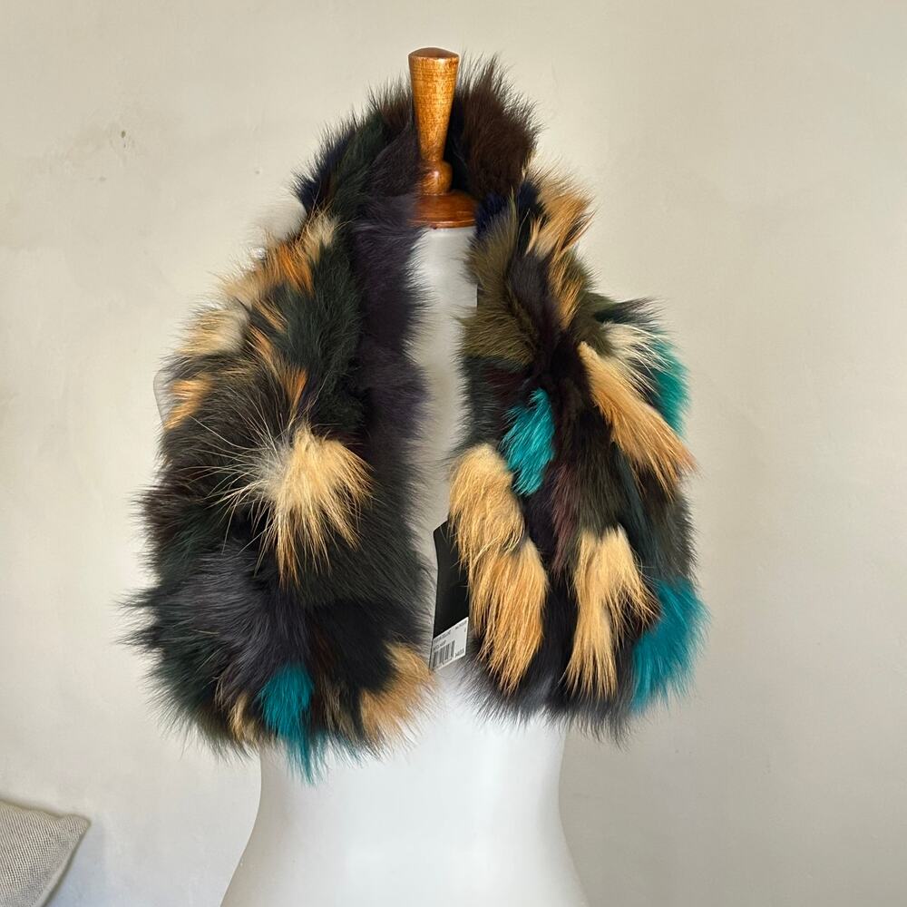 NWT Zadig & Voltaire Deluxe Multicolor Real Fox Fur Fleur Deluxe Wrap Stole